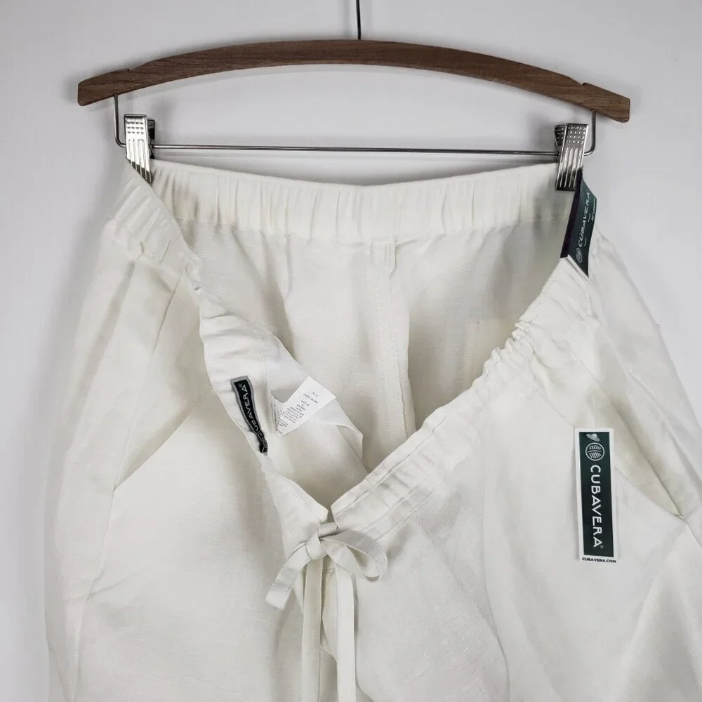 Cubavera Linen Blend Pants White Drawstring Casual NWT Mens Size XXL